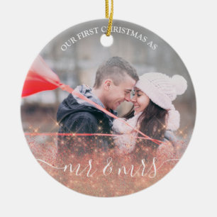 Faux ro guld glitter & Mrs anpassningsbar foto Julgransprydnad Keramik