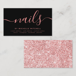 Faux Ro Guld Glitter Nail Technician Black  Visitkort