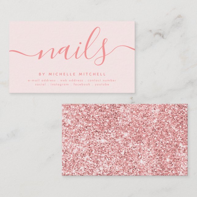 Faux Ro Guld Glitter Nail Technician   Visitkort (Fram/baksida)