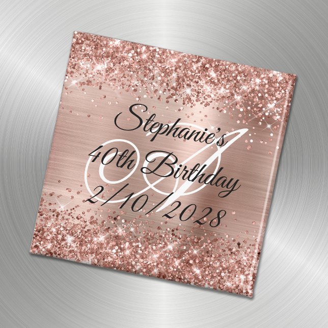 Faux Ro Guld Glitter och Foil 40:e födelsedagen Magnet (Skapare uppladdad)