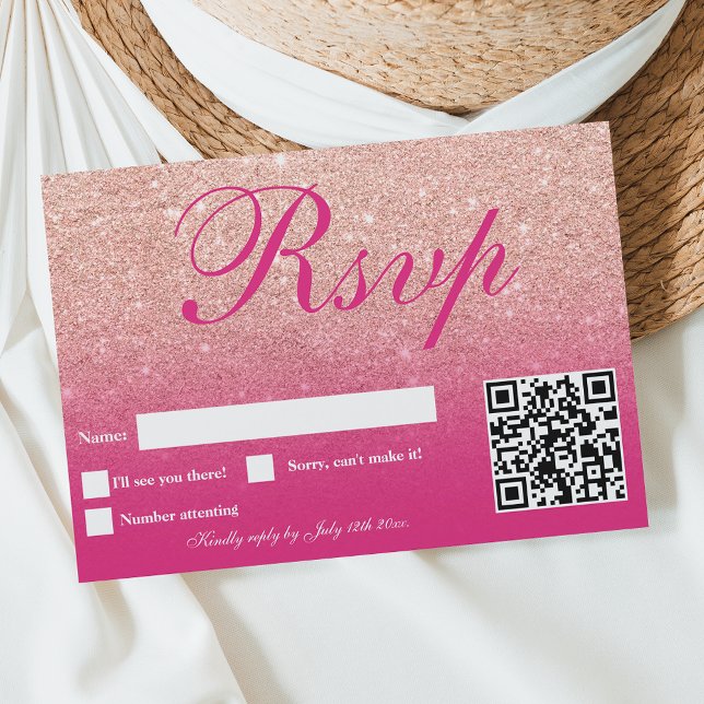 Faux ro guld glitter rosa magenta Sweet 16 OSA Kort (Faux rose gold glitter ombre pink magenta Sweet 16 RSVP Card)