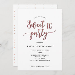 faux ro guld glitter söt 16 inbjudan