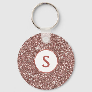 Faux Ro Guld Glitter Struktur och Monogram Nyckelring