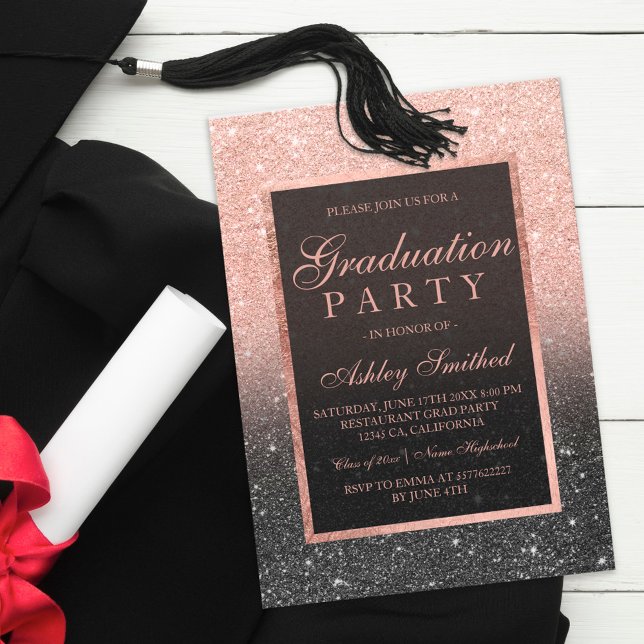 Faux ro guld glitter svart Studentfest Inbjudningar (Skapare uppladdad)