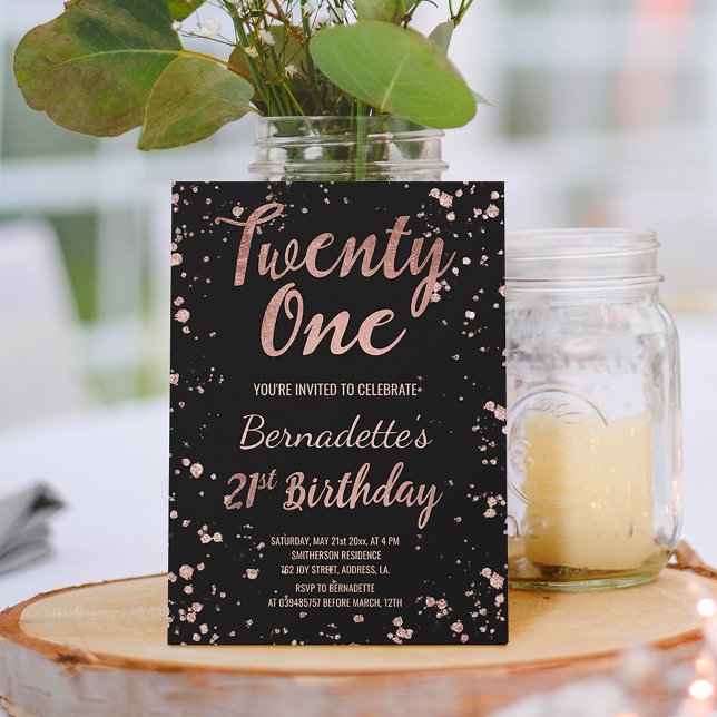 Faux ro guld konetti splatters 21:a födelsedagen inbjudningar (Skapare uppladdad)
