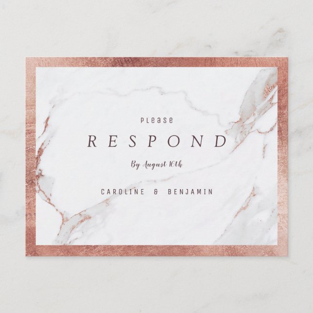 Faux ro guld marble lyxury modern bröllop OSA Inbjudan Vykort (Framsida)