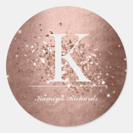Faux Ro Guld Monogram och Namn Sticker Runt Klistermärke
