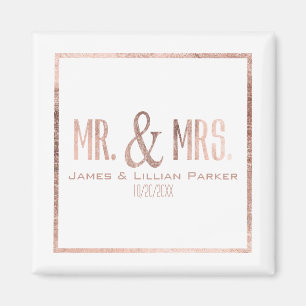 Faux Ro Guld Mr. och Monogram Bröllop Magnet