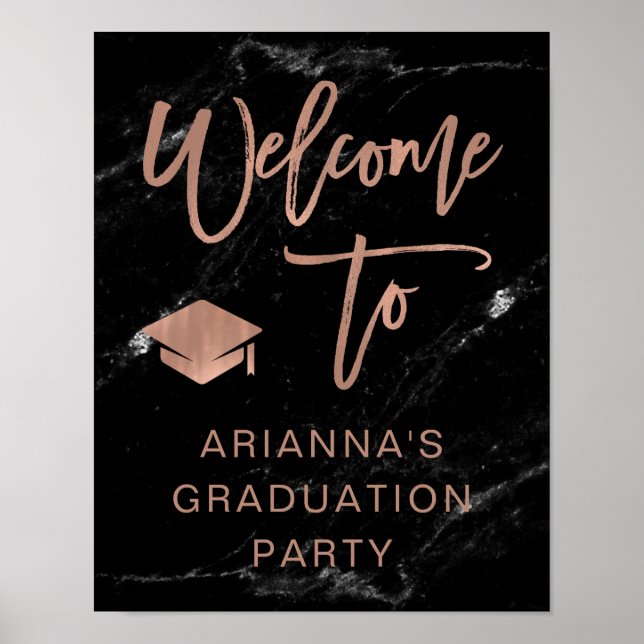 Faux Ro Guld och Marble | Grad Party Välkommen Poster (Framsidan)