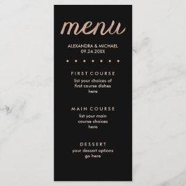 Faux Ro Guld på Black Doted Bröllop Menu Meny