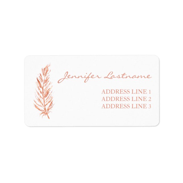 Faux Ro Guld Rosa Färg Feather och Anpassningsbar  Adressetikett (Framsidan)