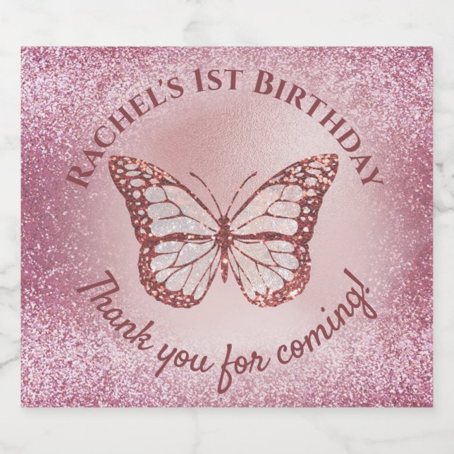 faux ro guld rosa glitter Butterfly (Enkel etikett)