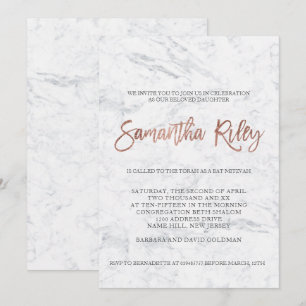 FAUX ro guld typografmarmor Bat mitzvah 4 Inbjudningar