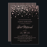 Faux Ro guldfeti konfetti svart Bat mitzvah Inbjudningar<br><div class="desc">Inbjudan familj och vänner till din dotter Bat mitzvah med denna moderna och elegant inbjudan. Den har faux ro guld konetti-punkter och rand mönster på svart bakgrund. Anpassa genom att lägga till information om namn,  datum,  tid,  plats och andra händelser. Matchande objekt är tillgängliga.</div>