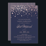 Faux Ro gulfenad fettfettkonfetti blå Bat mitzvah Inbjudningar<br><div class="desc">Inbjudan familj och vänner till din dotter Bat mitzvah med denna moderna och elegant inbjudan. Den har faux ro guld konetti-punkter och rand mönster på mörk blått bakgrund. Anpassa genom att lägga till information om namn,  datum,  tid,  plats och andra händelser. Matchande objekt är tillgängliga.</div>