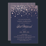 Faux Ro gulfenad fettfettkonfetti blå Bat mitzvah Inbjudningar<br><div class="desc">Inbjudan familj och vänner till din dotter Bat mitzvah med denna moderna och elegant inbjudan. Den har faux ro guld konetti-punkter och rand mönster på mörk blått bakgrund. Anpassa genom att lägga till information om namn,  datum,  tid,  plats och andra händelser. Matchande objekt är tillgängliga.</div>