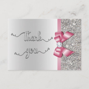 Faux Rosa Bow Silver Sequins Tack Bröllop Kort
