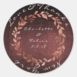 Faux Rosa Bröllop tack Metallic Burgundy Maroon Runt Klistermärke