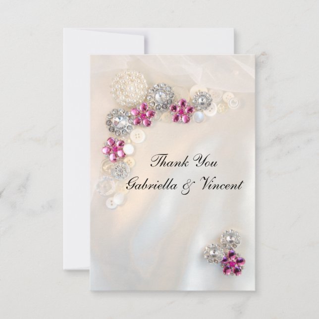 Faux Rosa Diamond Pearl Buttons Bröllop Tack (Framsida)