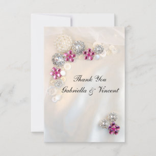 Faux Rosa Diamond Pearl Buttons Bröllop Tack Kort