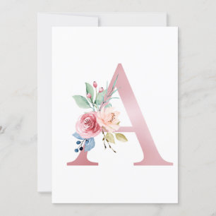 Faux Rosa Foil Brev A  Blommigt Monogram Inbjudningar
