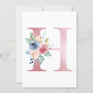 Faux Rosa Foil Brev H  Blommigt Monogram Inbjudningar