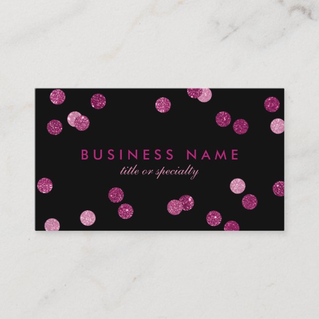 Faux Rosa Glitter Confetti Black-Affärskortet Visitkort (Framsida)