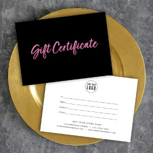 Faux Rosa Glitter på Black Gift Certificate