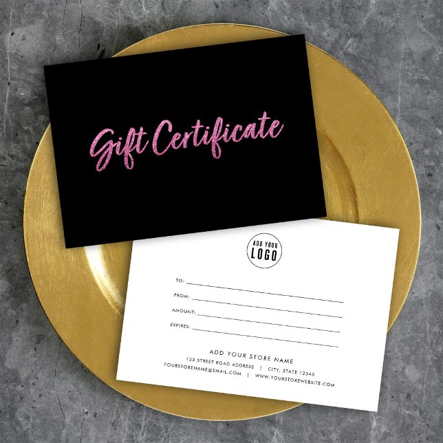 Faux Rosa Glitter på Black Gift Certificate (Skapare uppladdad)