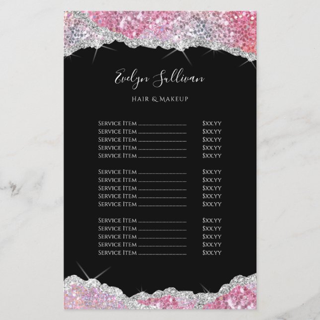 Faux rosa glitter pris list fluor flygblad (Framsidan)