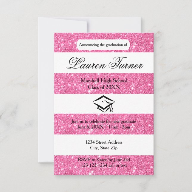 Faux Rosa Glitter Rand-3x5 Grad-meddelande Inbjudningar (Framsida)