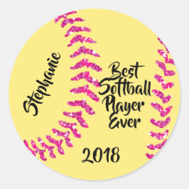 Faux Rosa Glitter Softball Stitches Runt Klistermärke