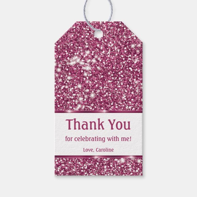 Faux Rosa Glitter Struktur Titta - Tack Presentetikett (Framsidan)