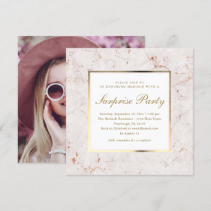 Faux Rosa Marble med Photo Surprise Party Inbjudningar
