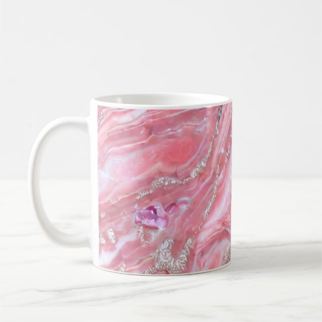 Faux Rosa Marble Struktur med Silver Glitter Kaffemugg (Vänster)
