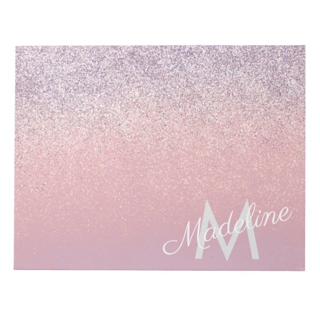 Faux Rosa och Lila Sparkly Glitter Monogrammed Anteckningsblock (Framsida)