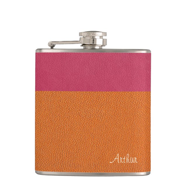 Faux Rosa och Orange Leather Fickplunta (Framsidan)
