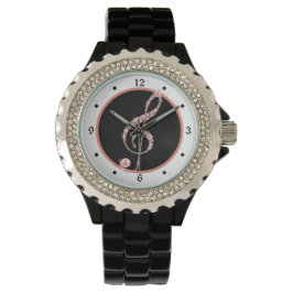 Faux Rosa Pearl Treble Clef Music Armbandsur