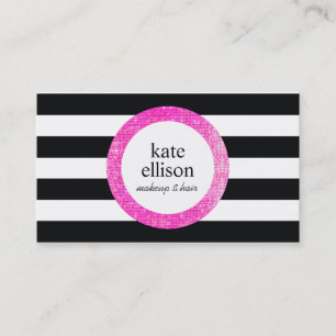 Faux Rosa Sequin Black and White Stripe Beauty Visitkort