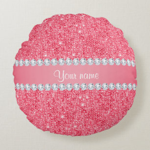 Faux Rosa Sequins and Diamonds Rund Kudde