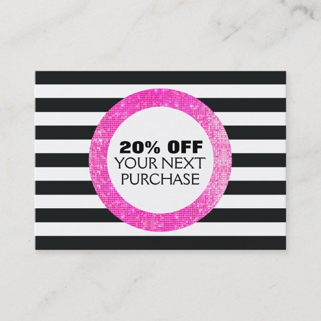 Faux Rosa Sequins Stripe Beauty Salon Coupon Rabattkort (Framsida)