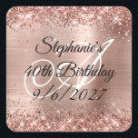 Faux Rose Gold Glitter and Foil 40th Birthday Fyrkantigt Klistermärke<br><div class="desc">Create your own rounded square envelope seal or favor stickers for her special milestone 40th birthday celebration. This is a very fancy calligraphy script style with decorative flourish, so you may need to center for different letters. You can keep or delete the monogram. Faux sparkly rose gold glitter against a...</div>