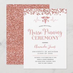 FAUX ROSEGOLD RN Sjuksköterske Pinsam Ceremoni Inbjudningar