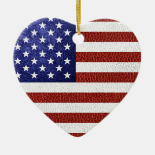 Faux Rött vitt blått Leather USA flagga Julgransprydnad Keramik
