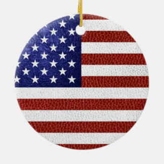 Faux Rött vitt blått Leather USA flagga Julgransprydnad Keramik