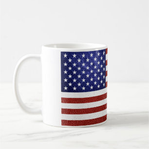 Faux Rött vitt blått Leather USA flagga Kaffemugg