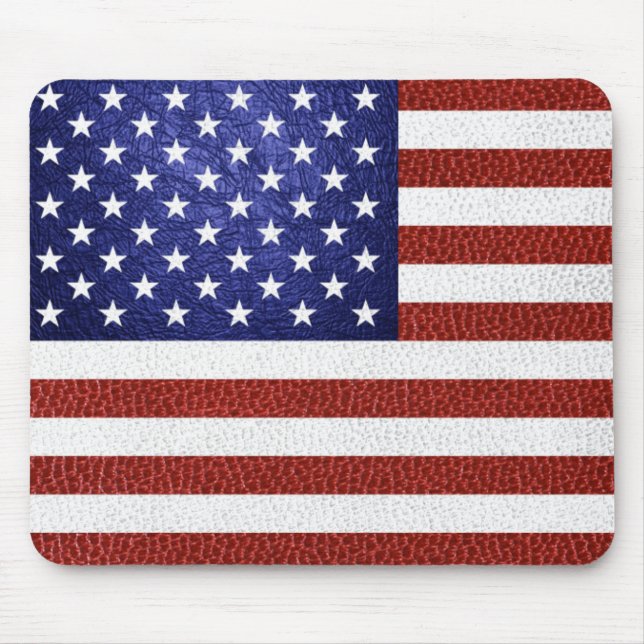 Faux Rött vitt blått Leather USA flagga Musmatta (Framsidan)