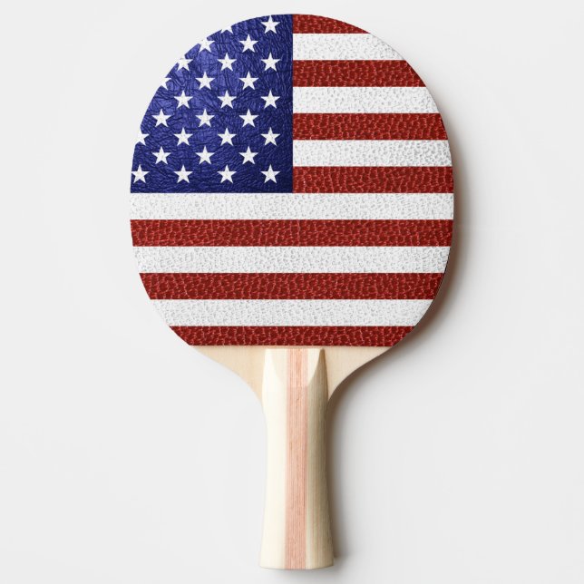 Faux Rött vitt blått Leather USA flagga Pingisracket (Framsidan)