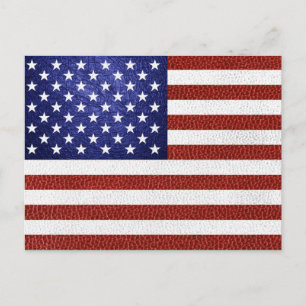 Faux Rött vitt blått Leather USA flagga Vykort