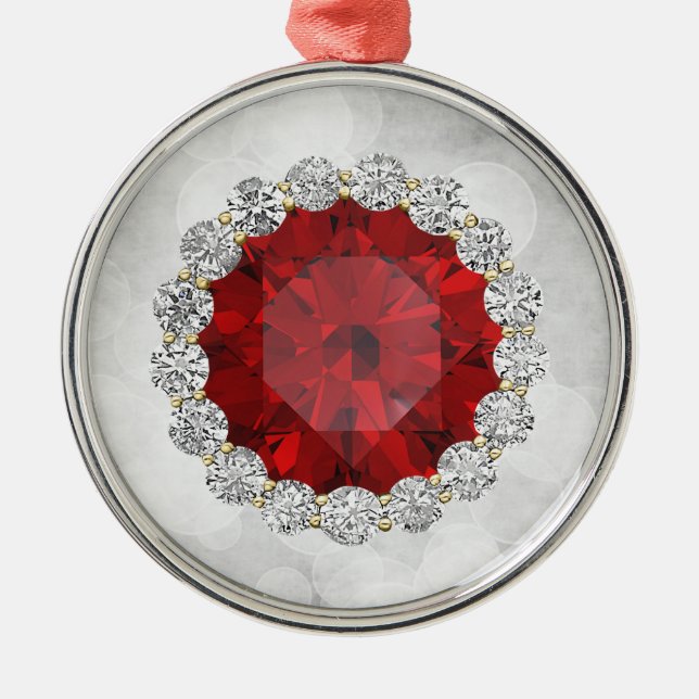 Faux Ruby & Diamonds Silver Bokeh Julgransprydnad Metall (Framsidan)